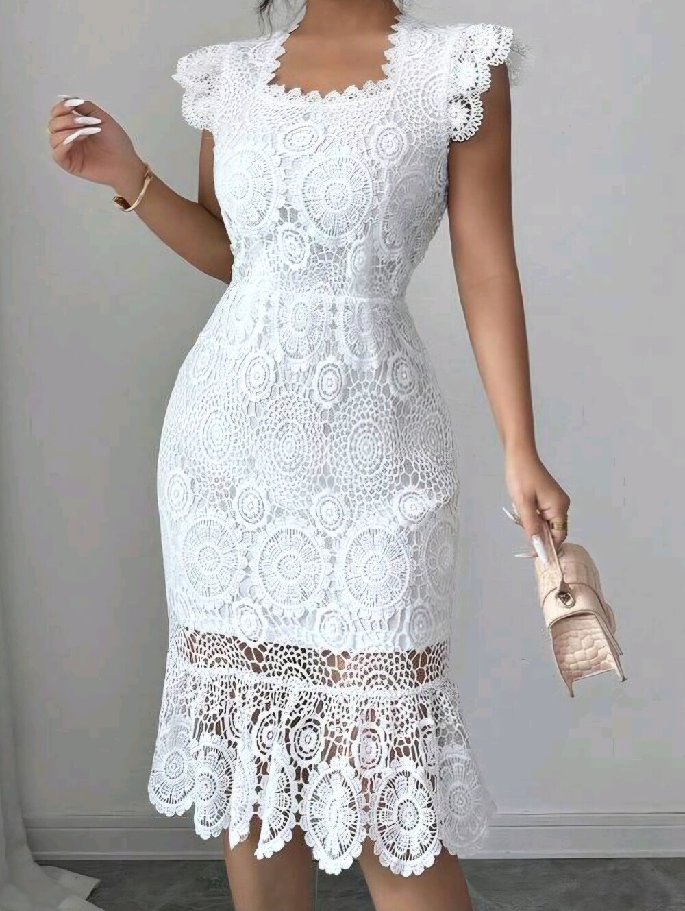 White Lace Midi Dress